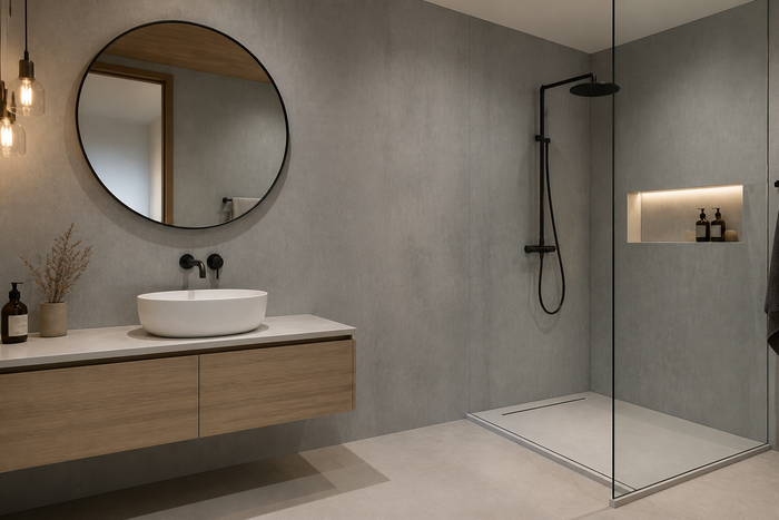 PVC Paneel Beton Grau Matt im Raum