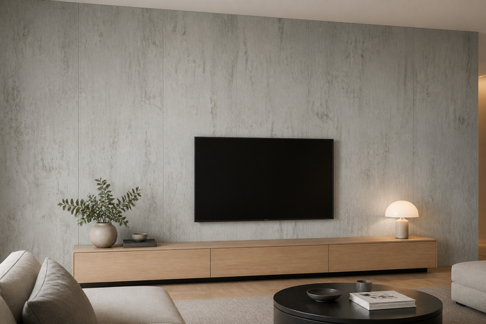 PVC Paneel Beton Grau Vintage Matt im Raum