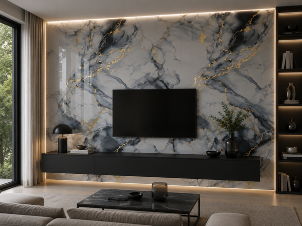 PVC Paneel Marmor Blau-Gold Hochglanz