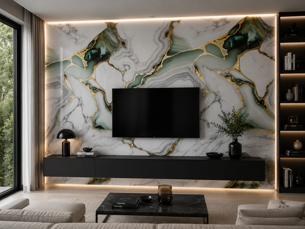PVC Paneel Marmor Grün-Gold Hochglanz