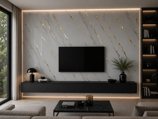 PVC Paneel Marmor Weiß-Gold Hochglanz