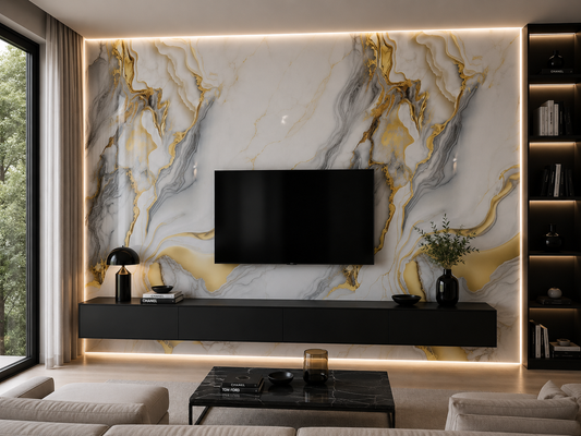 PVC Paneel Marmor Weiß-Gold-Grau Hochglanz