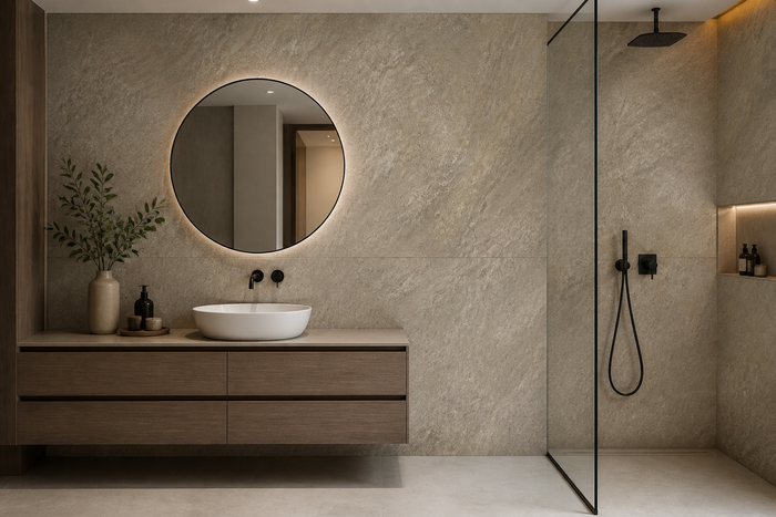 PVC Paneel Stein Beige Struktur im Raum