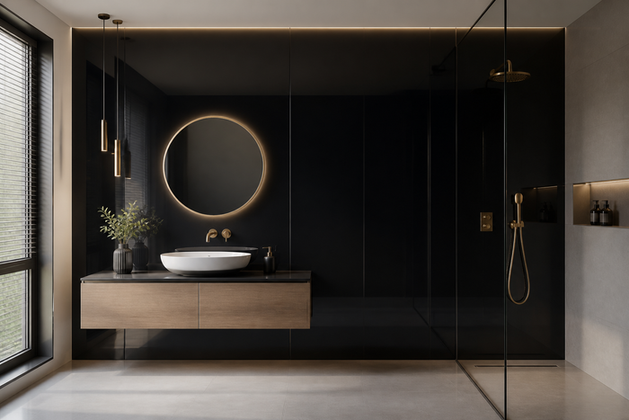 PVC Paneel Marmor Anthrazit Onyx Hochglanz im Raum