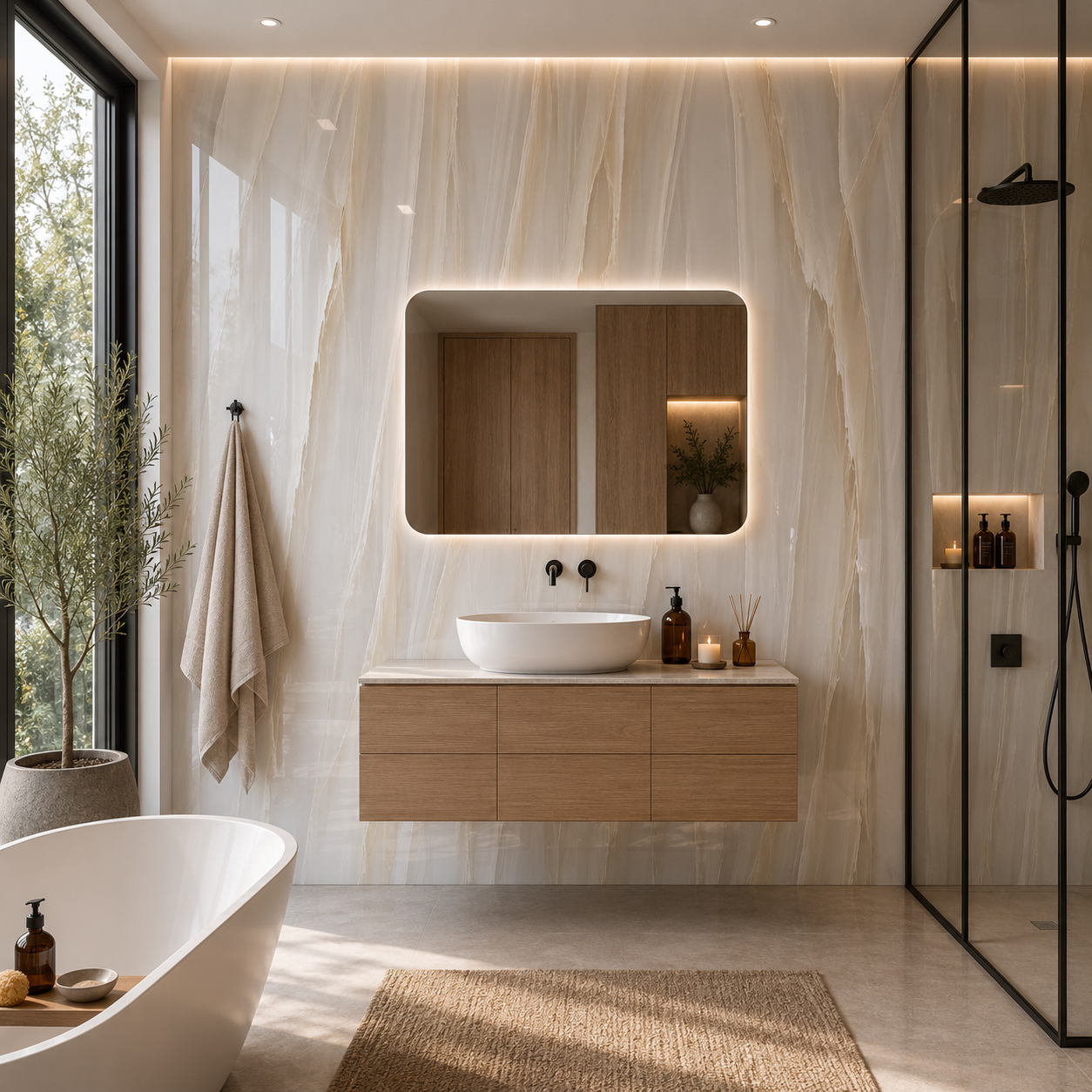 PVC Paneel Marmor Onyx Creme Hochglanz