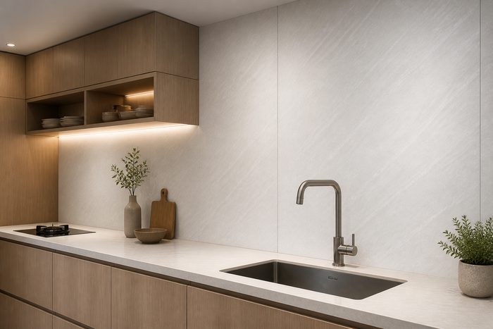 PVC Paneel Stein Off-White Struktur im Raum