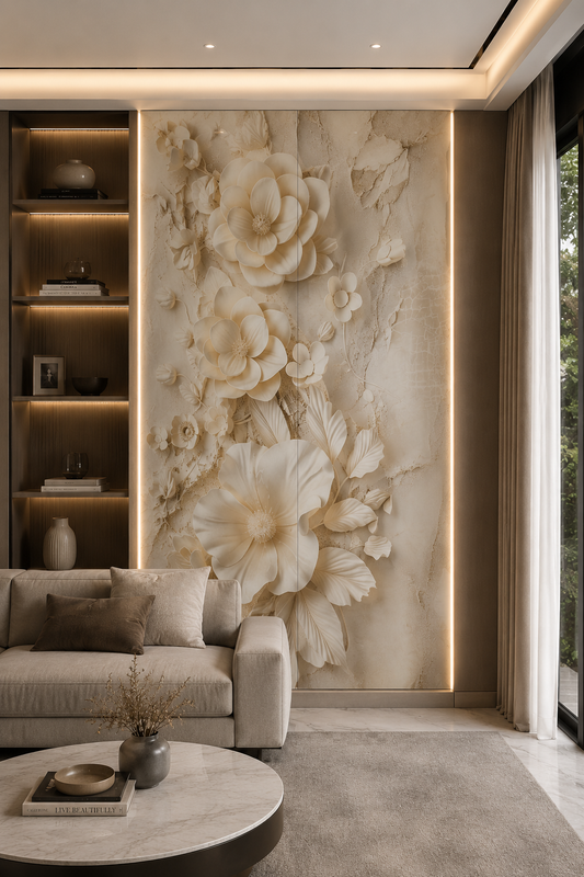 PVC Paneel Blüten Creme Hochglanz