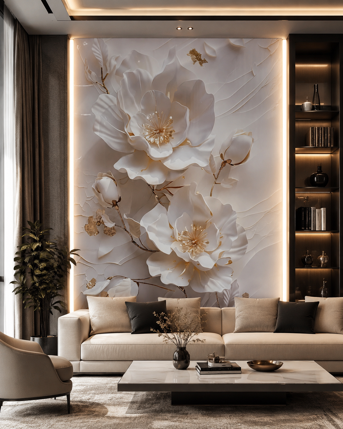 PVC Paneel Magnolie Weiß-Gold Hochglanz