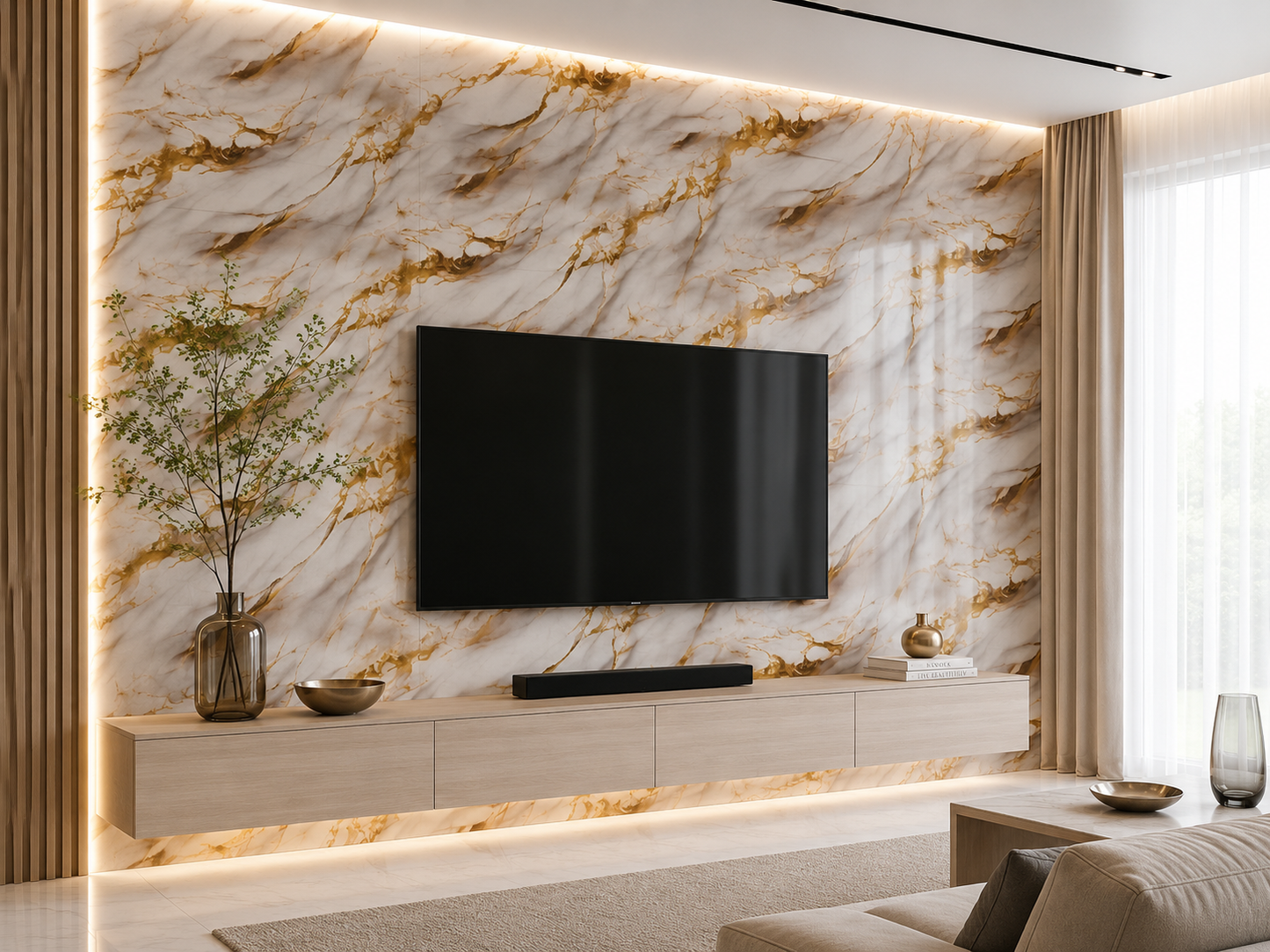 Selbstklebende PVC-Rolle Marmor Creme-Gold Onyx Klebefolie Möbelfolie