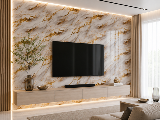 Selbstklebende PVC-Rolle Marmor Creme-Gold Onyx Klebefolie Möbelfolie