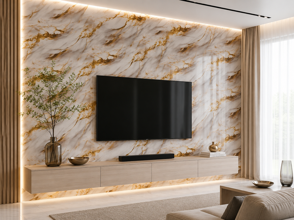 Selbstklebende PVC-Rolle Marmor Creme-Gold Onyx Klebefolie Möbelfolie