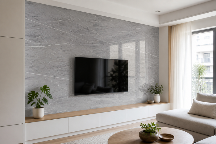 Selbstklebende PVC-Rolle Marmor Grau (Ader) im Raum