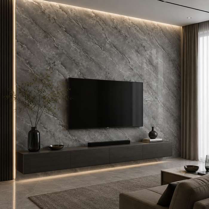 Selbstklebende PVC-Rolle Marmor Grau-Onyx Dunkel Klebefolie Möbelfolie