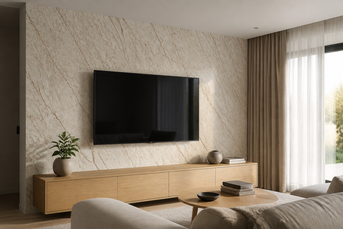 Selbstklebende Marmor-Fliese Beige im Raum