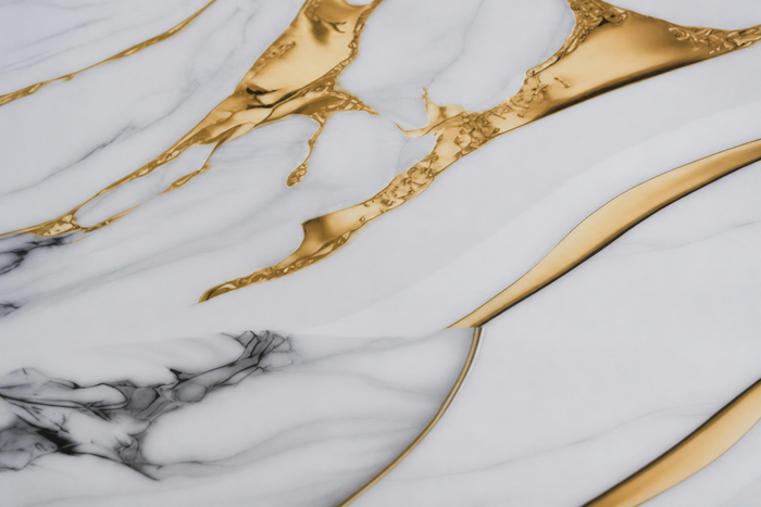 Selbstklebende Marmor-Fliese Weiß-Gold Detailaufnahme