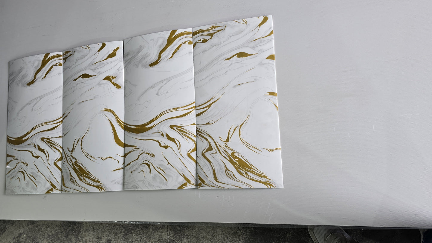 Selbstklebende Marmor-Fliese Weiß-Gold Wirbel